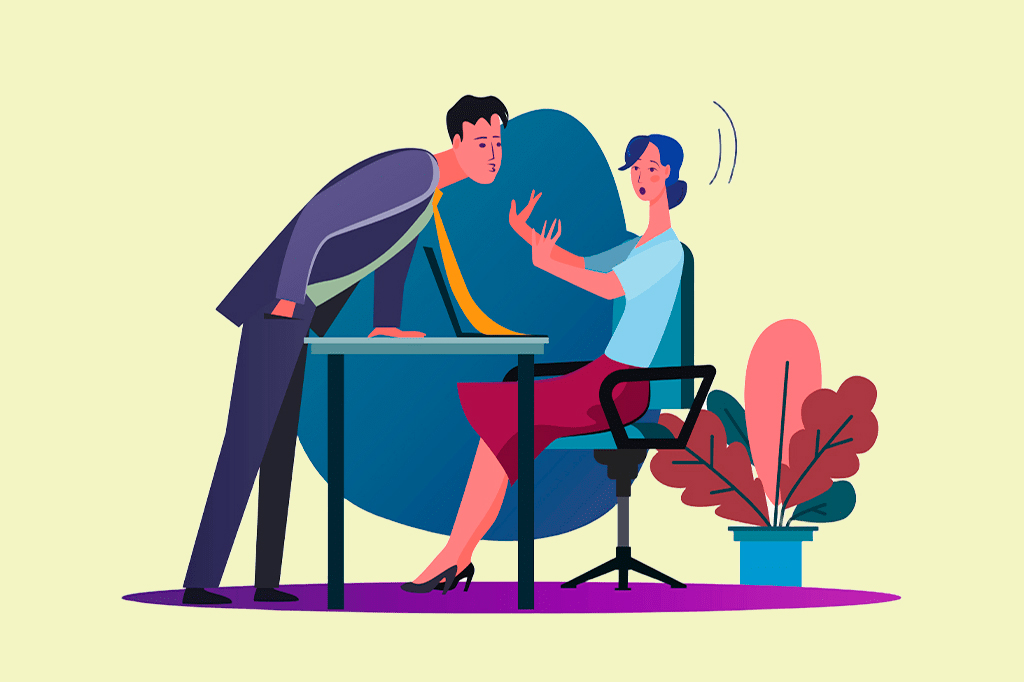 Ilustração de uma mulher sendo assédia em seu local de trabalho.