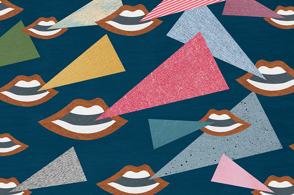 Padronagem com desenhos de bocas abertas e triângulos de fala